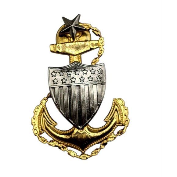 US Navy Master Chief Petty Officer Pin M-22-GI Vietnam Era Anchor Shield Star - Picture 3 of 8